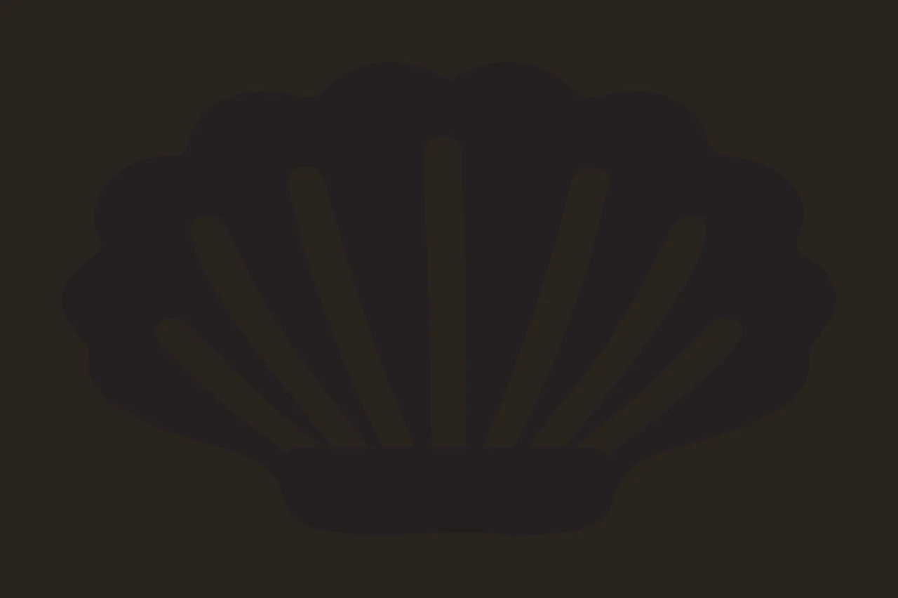 Silhouette Design of seashell with scallop shell silhouette, radiating stripes, fan shape and marine symbol in black and white contrast preview thumbnail