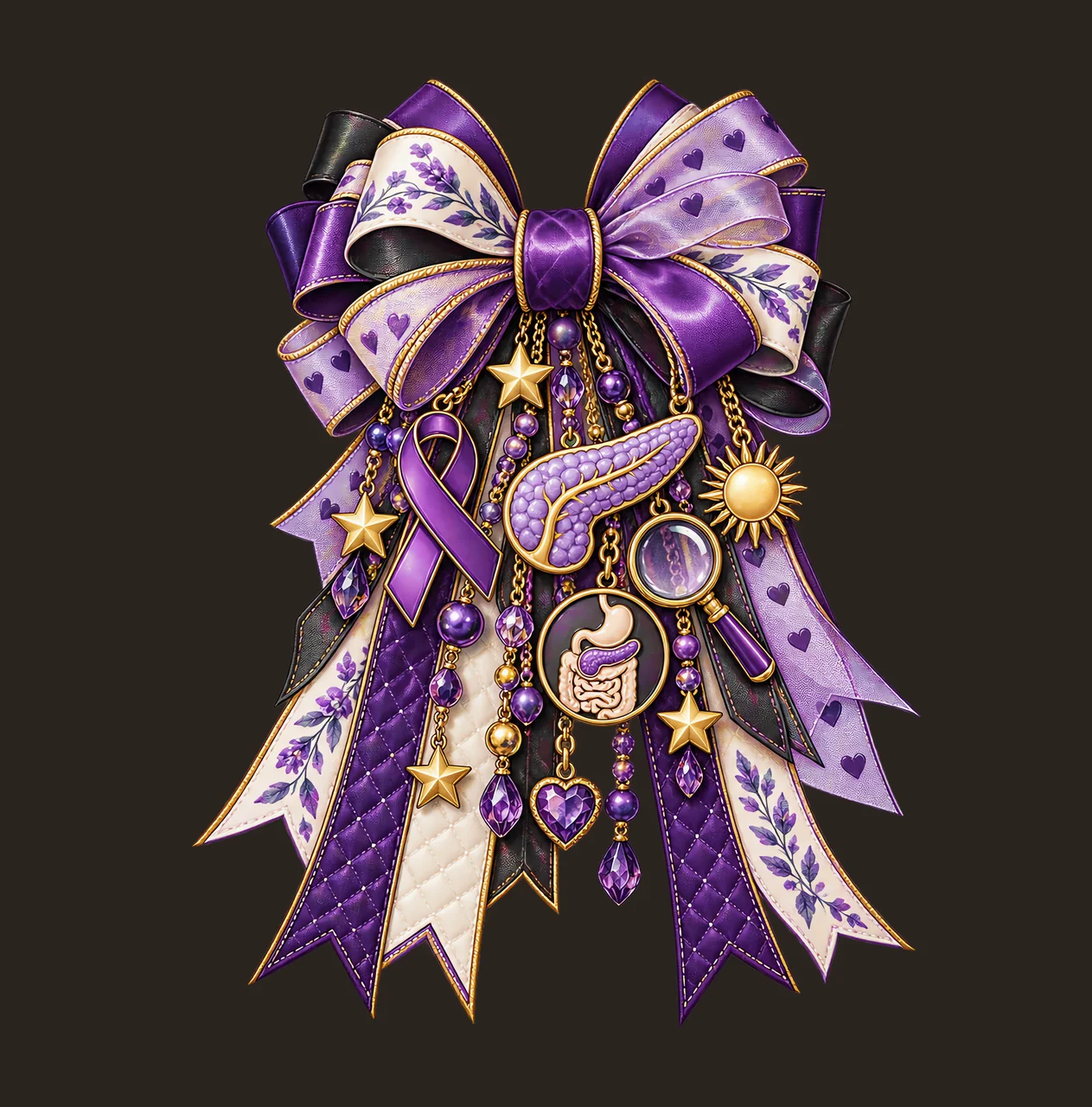 Pancreatic Cancer Awareness PNG, Purple Ribbon and Pancreas Coquette Bow, No Text Sublimation Clipart, Transparent Digital Download contrast preview thumbnail
