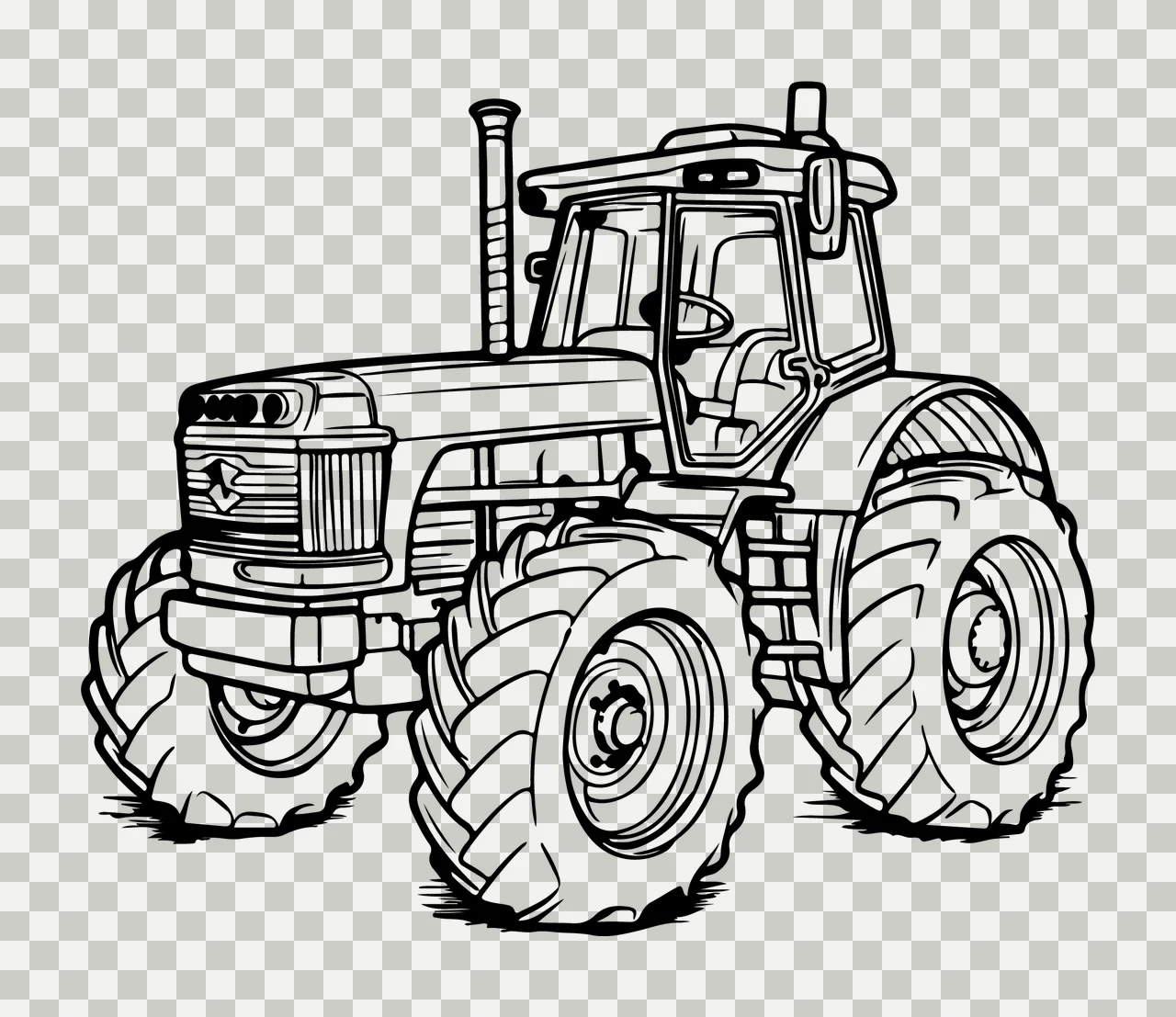 Detailed Agricultural Tractor Line Drawing standing wheels transparency and detail preview thumbnail