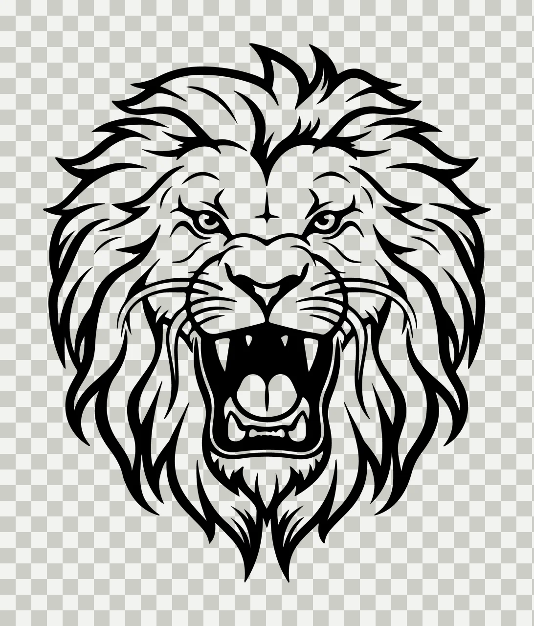 Lion Head Roaring Graphic Art Roar mane line black plain white transparency and detail preview thumbnail