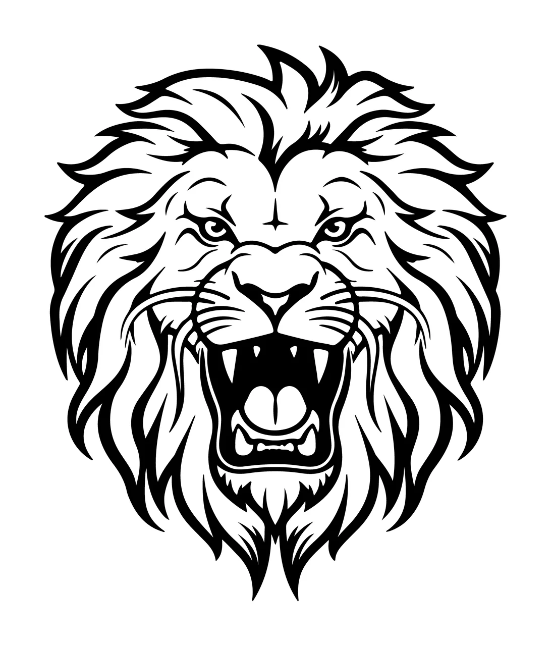 Lion Head Roaring Graphic Art Roar mane line black plain white