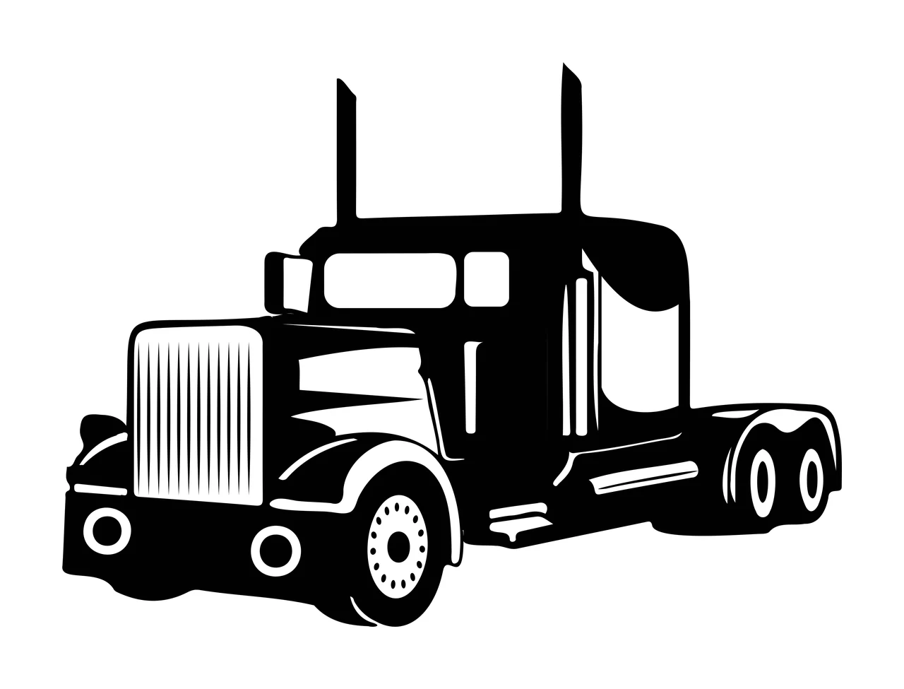 Truck Semi Silhouette Side Profile View standing wheels exhaust pipes