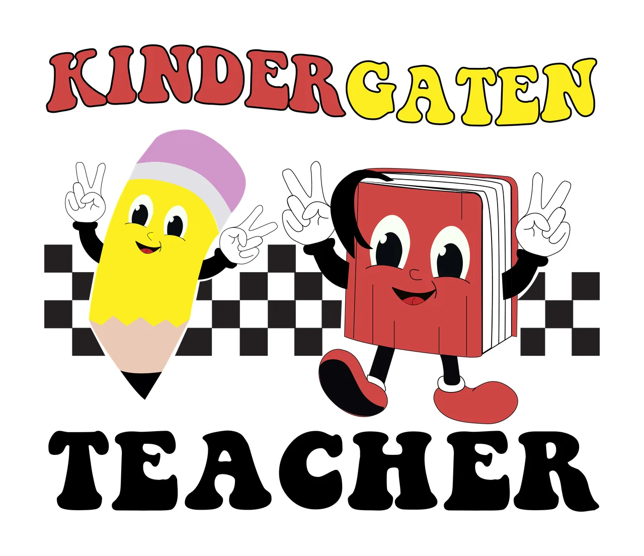 Pencil Book Silhouette Design and making peace signs checkerboard