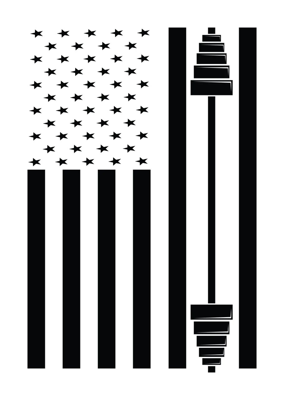 Flag Stars And Stripes With Barbell black weightlifting fitness