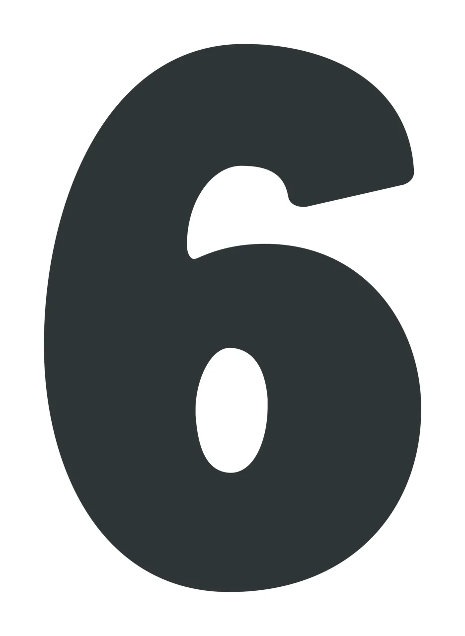 Number 6 Six Black Silhouette bold plain white typography digit