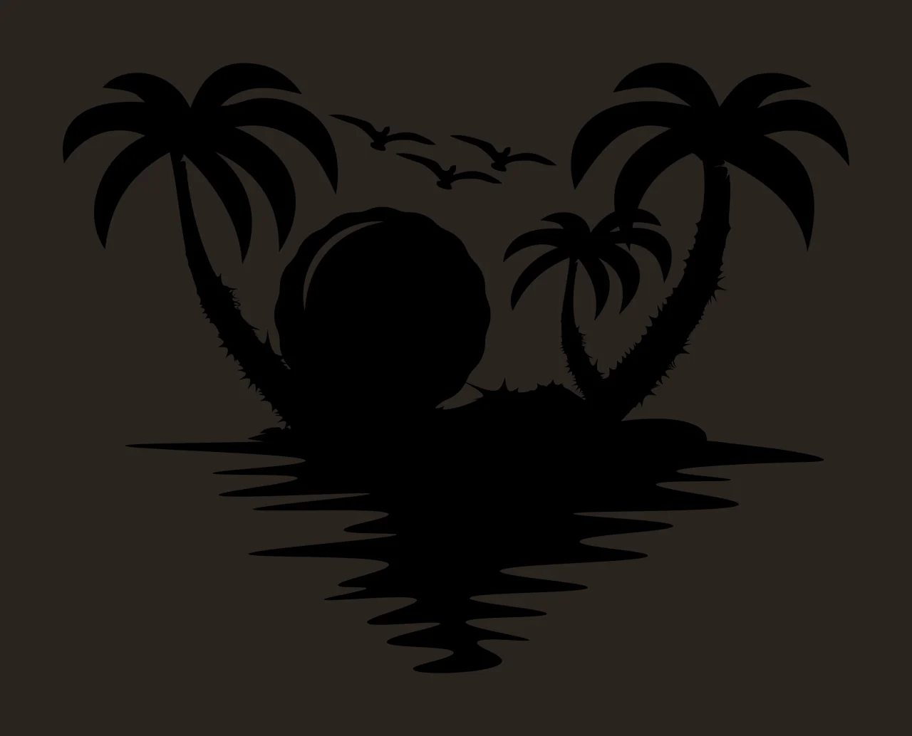 Palm Tree Tropical Island Sunset With Trees sun birds water contrast preview thumbnail