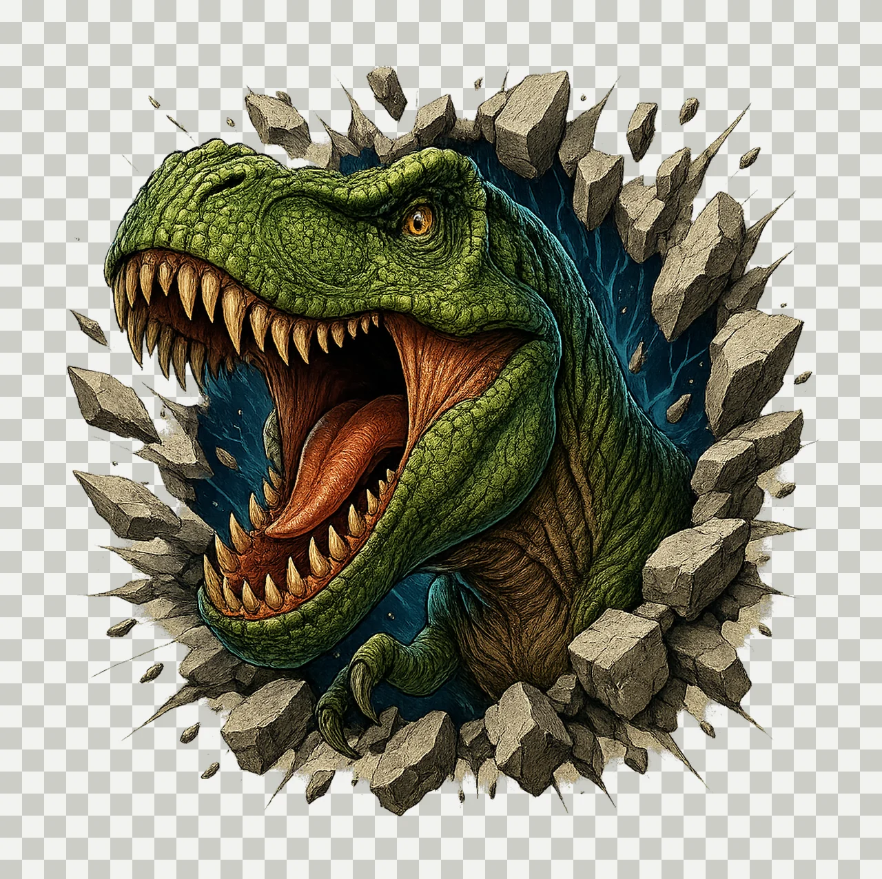 Realistic Rex Dinosaur 3D Wall Break Sublimation Design transparency and detail preview thumbnail