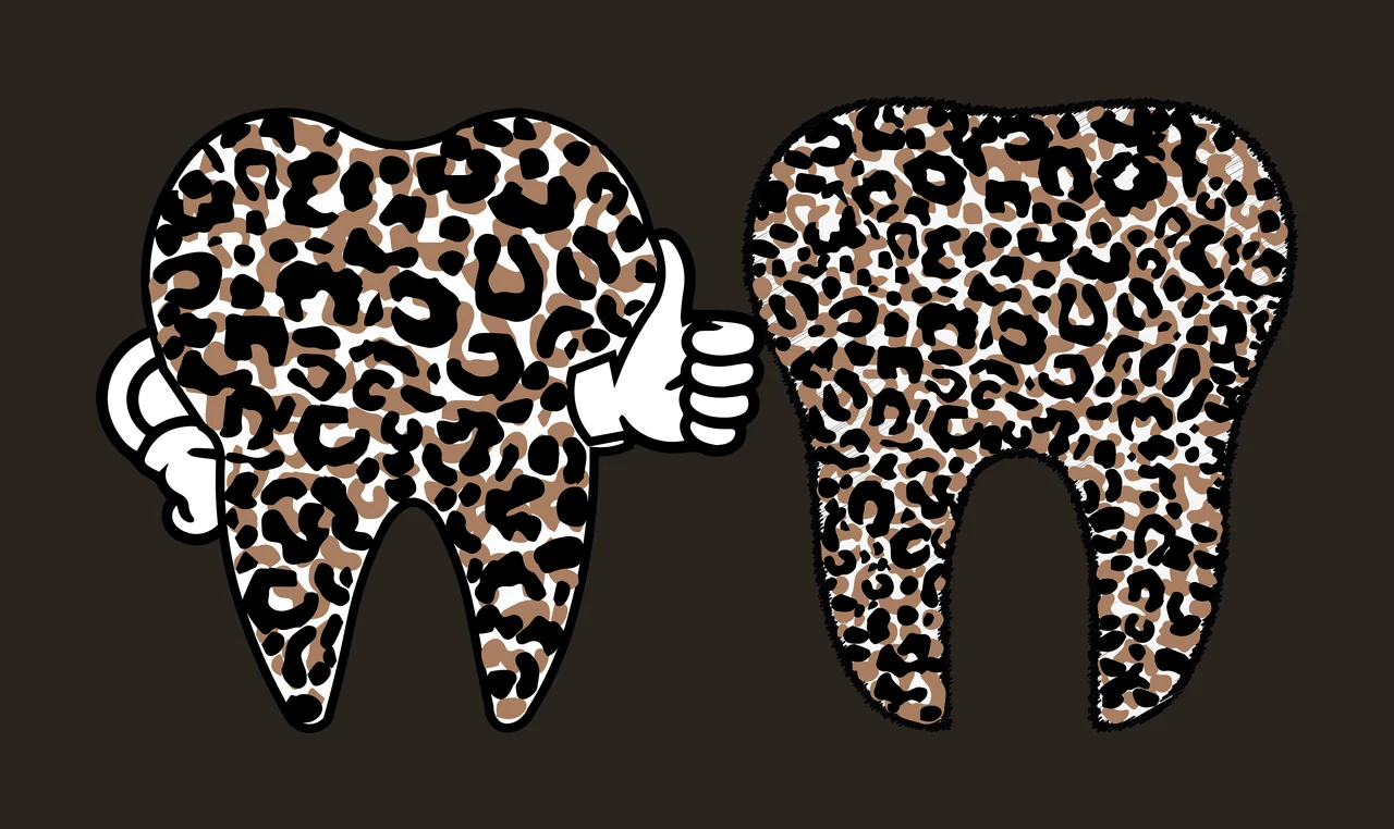 Dental Tooth Two Molar Teeth With Different Patterns dots outline contrast preview thumbnail