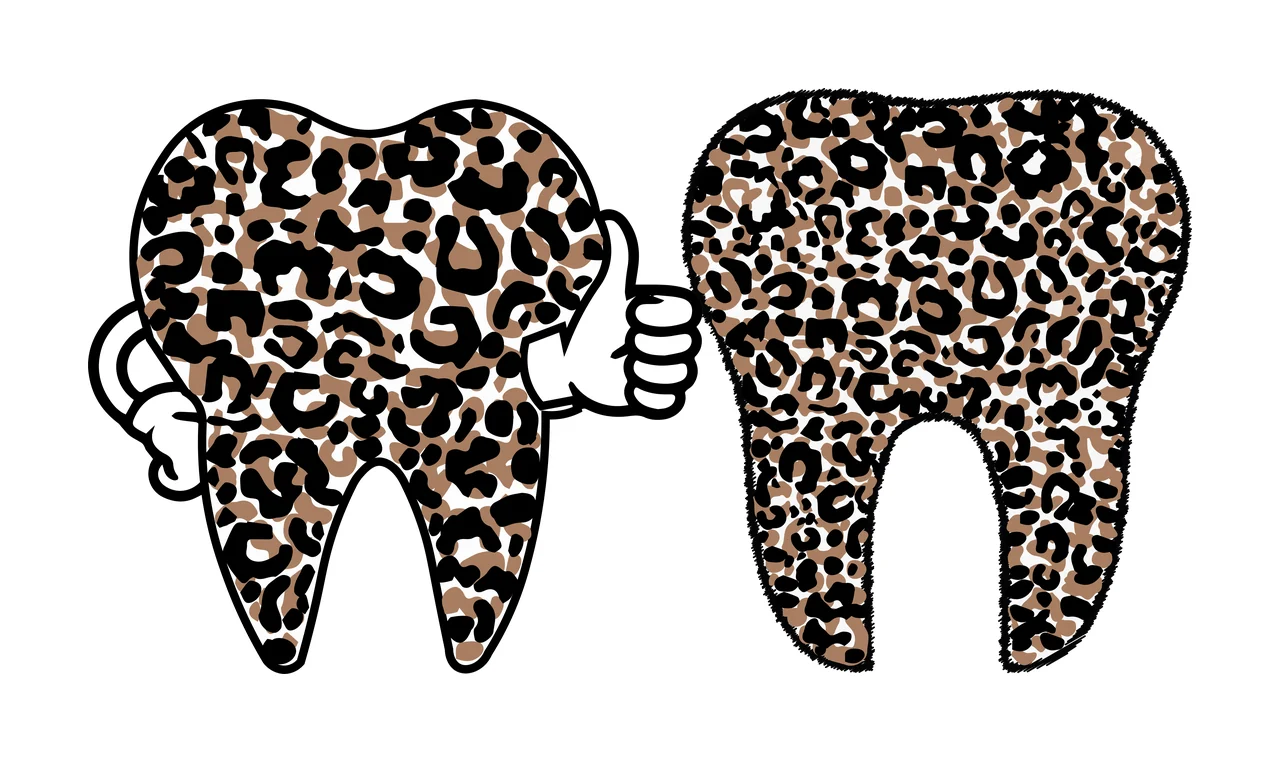Dental Tooth Two Molar Teeth With Different Patterns dots outline