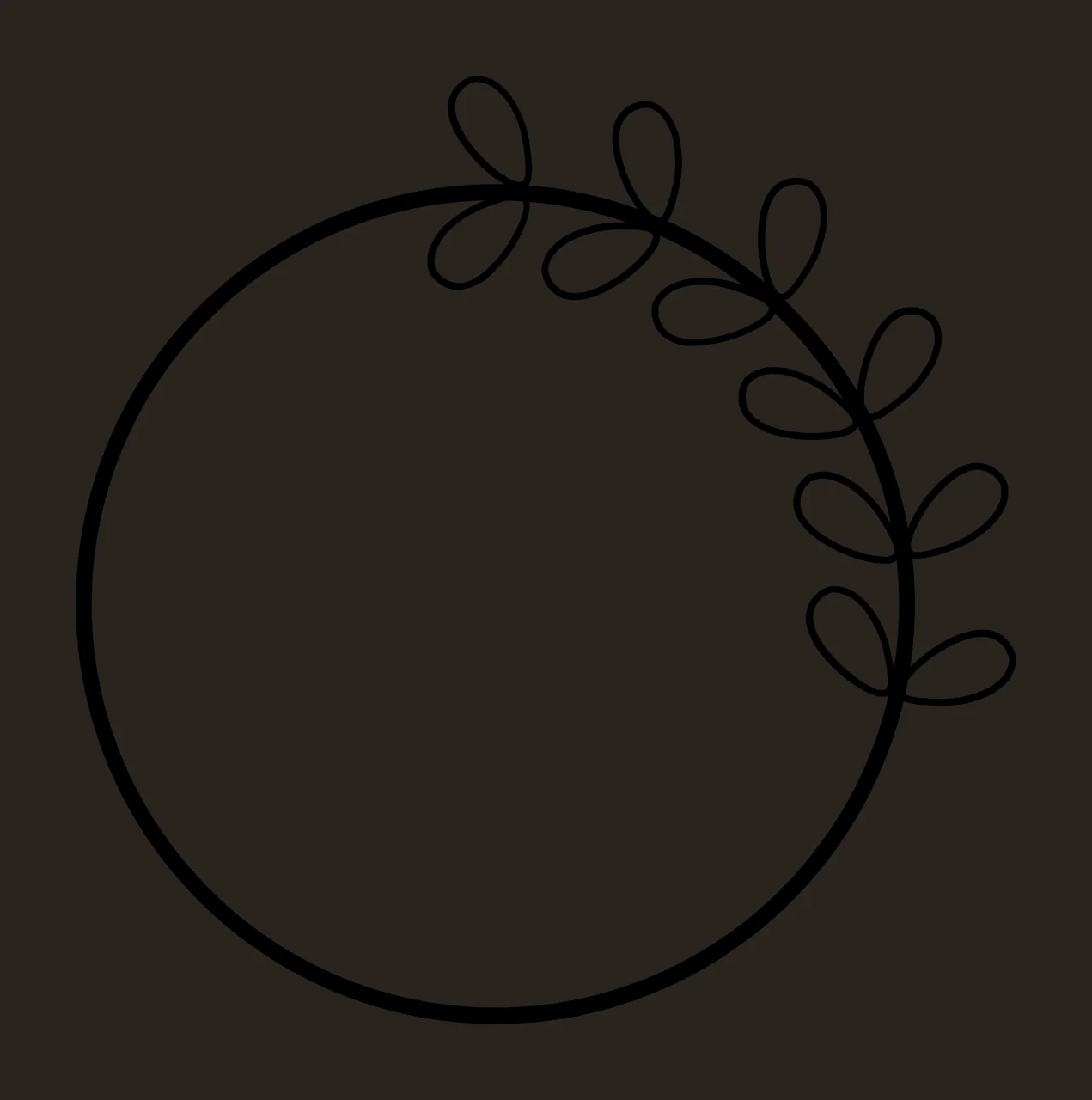 Keychain Circle Frame With Vine Leaves circular decorated line art contrast preview thumbnail