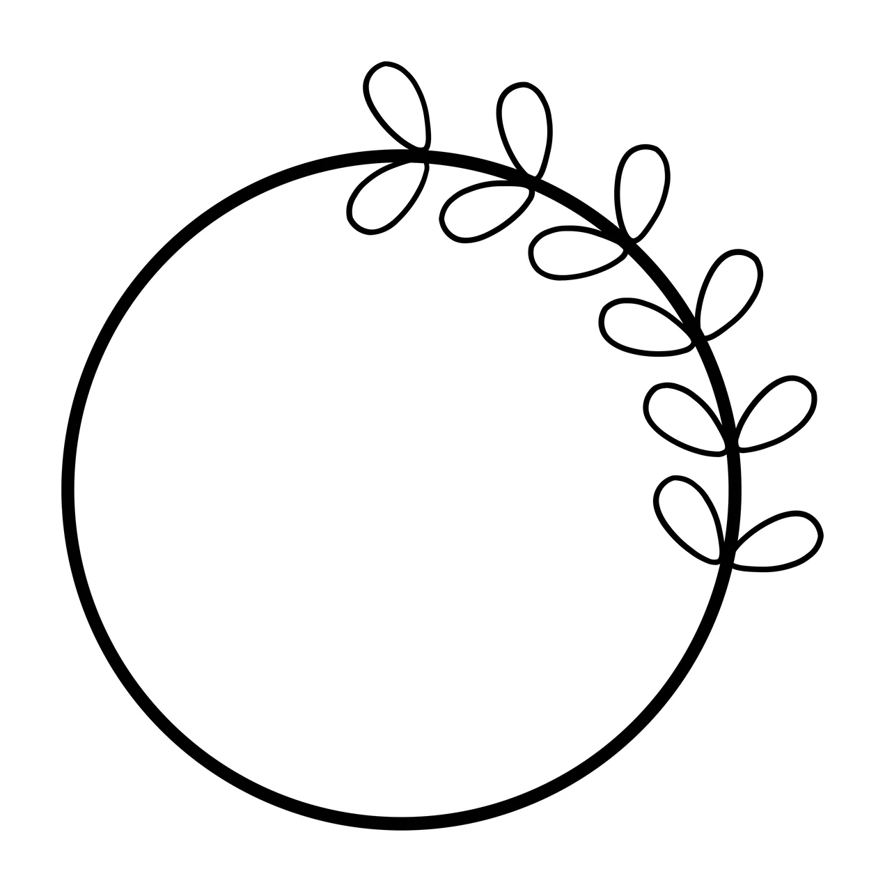 Keychain Circle Frame With Vine Leaves circular decorated line art