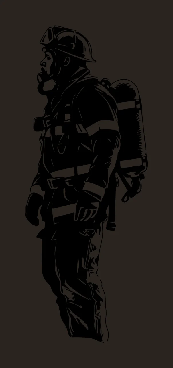 Firefighter Wearing Breathing Equipment Standing Profile helmet contrast preview thumbnail