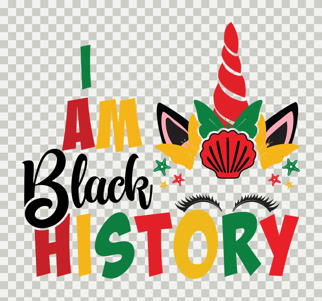 I Am A Black History Unicorn Graphic Text and head Displaying transparency and detail preview thumbnail