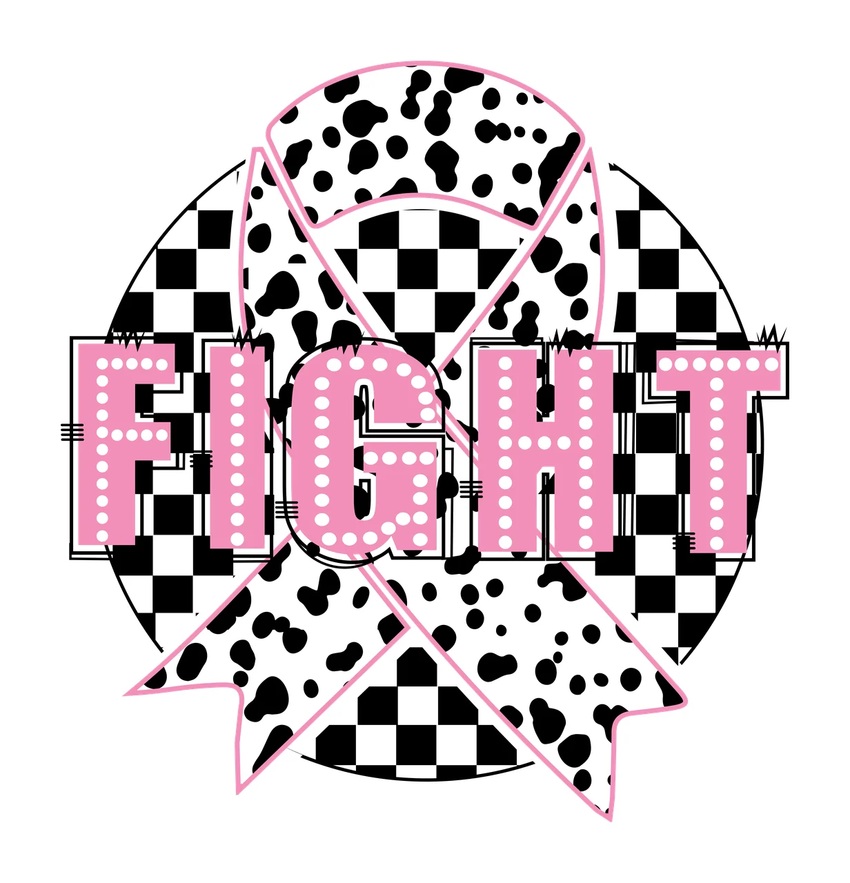 Ribbon Tied Around Circular Brick Frame circle grid black white