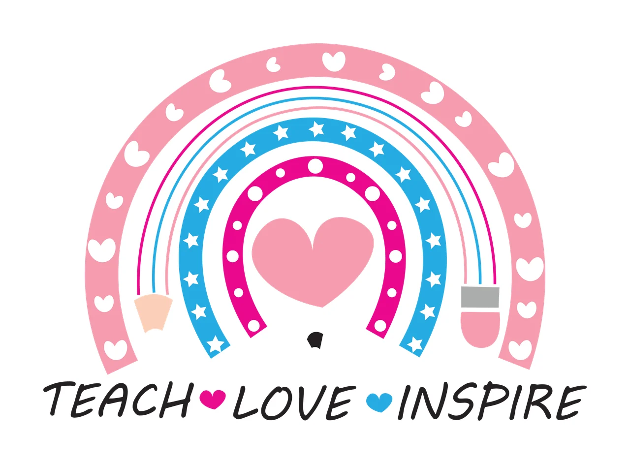 Teach Love Inspire Rainbow Heart Graphic Arcing Minimalist