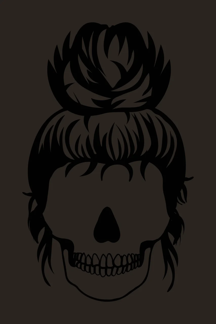 Keychain Skull With Messy Hair Bun silhouette black head contrast preview thumbnail