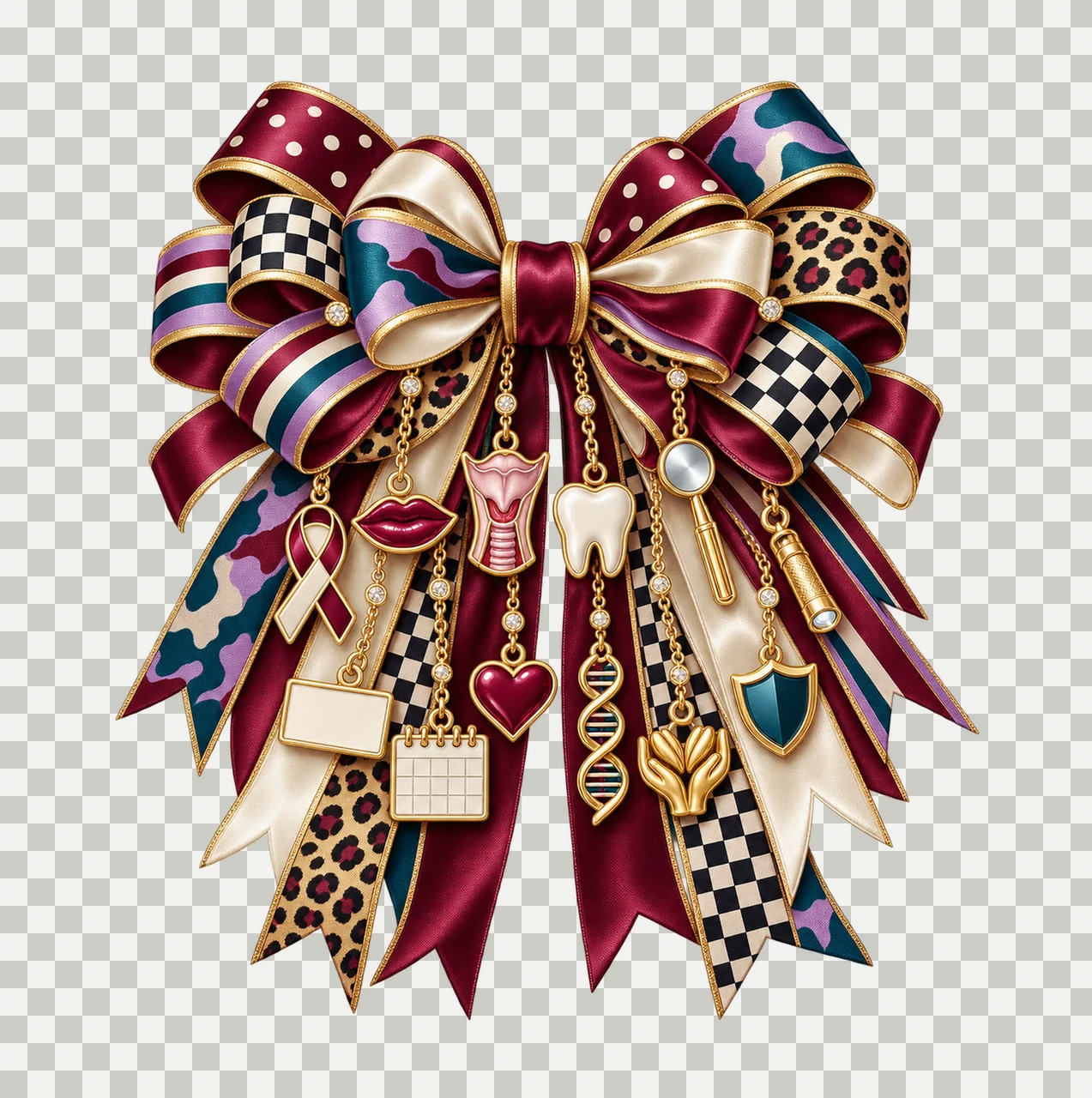 Oral Head and Neck Cancer Awareness Bow Charm PNG, Gold Chain Charms, Transparent Sublimation Design, Digital Download transparency and detail preview thumbnail