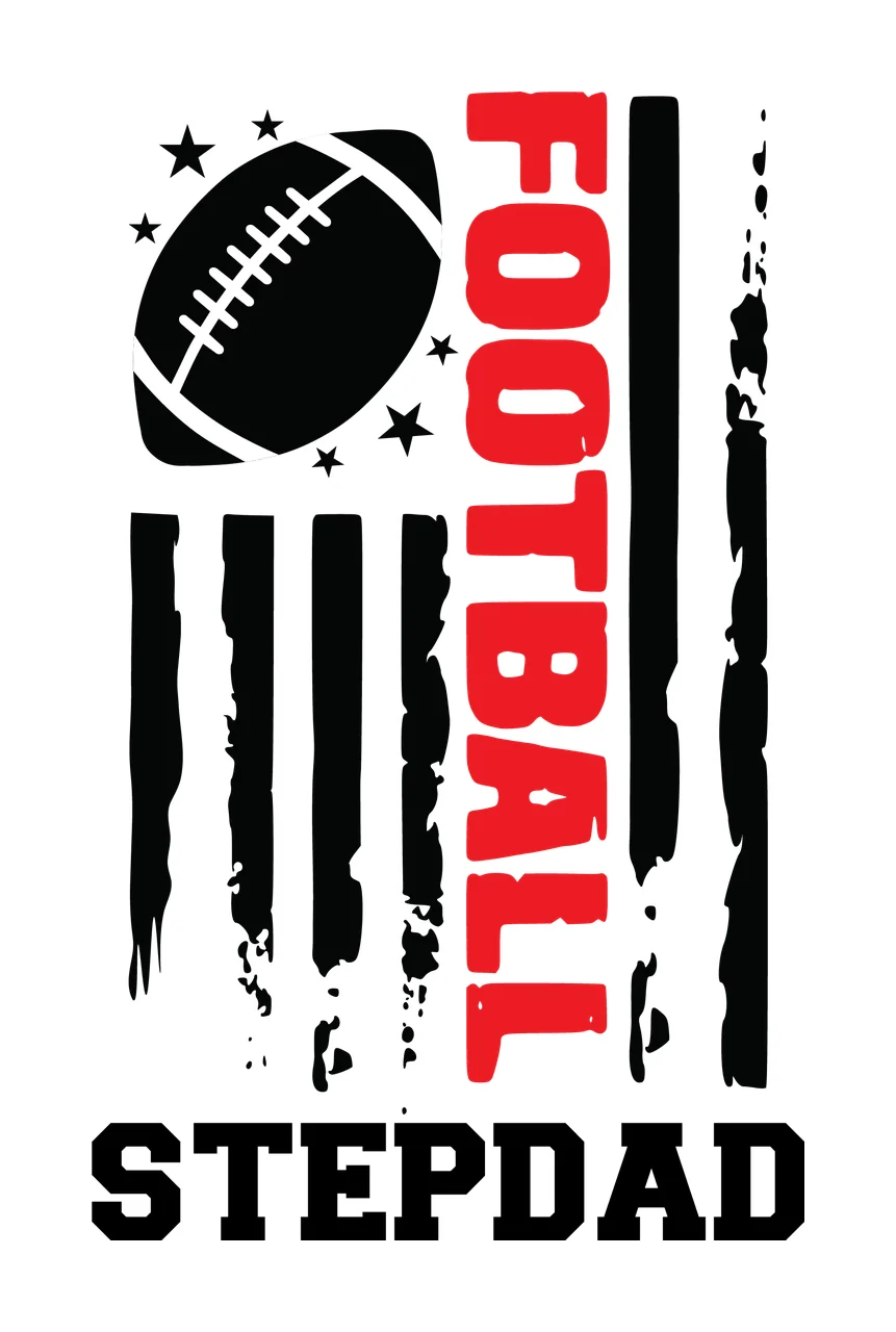 Football Stepdad Flag Style Text stars stripes black white