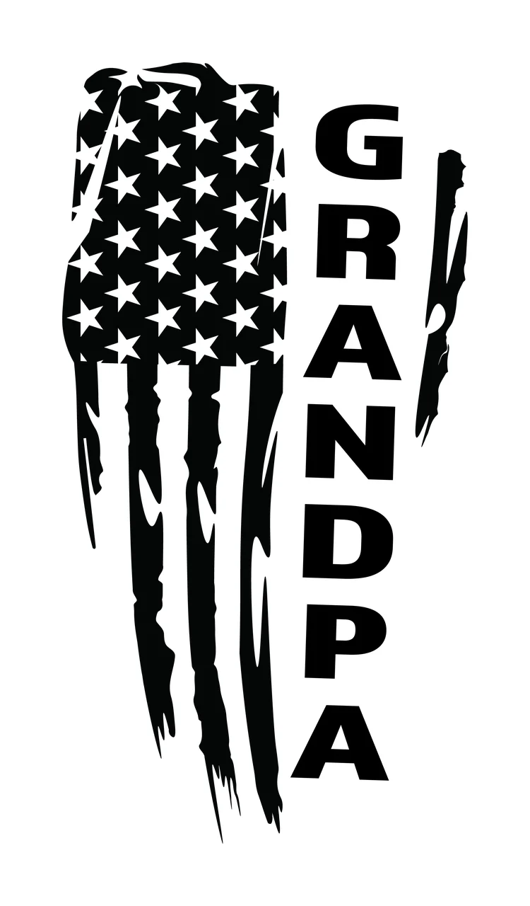 Grandpa American Flag Distressed Silhouette text and stars