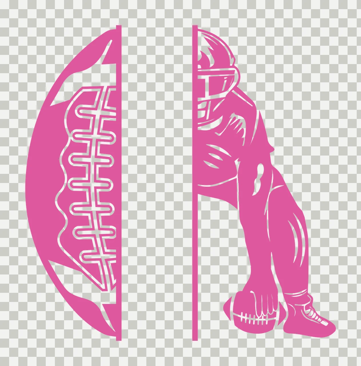 Football Player And Ball Split Design holding stencil silhouette transparency and detail preview thumbnail
