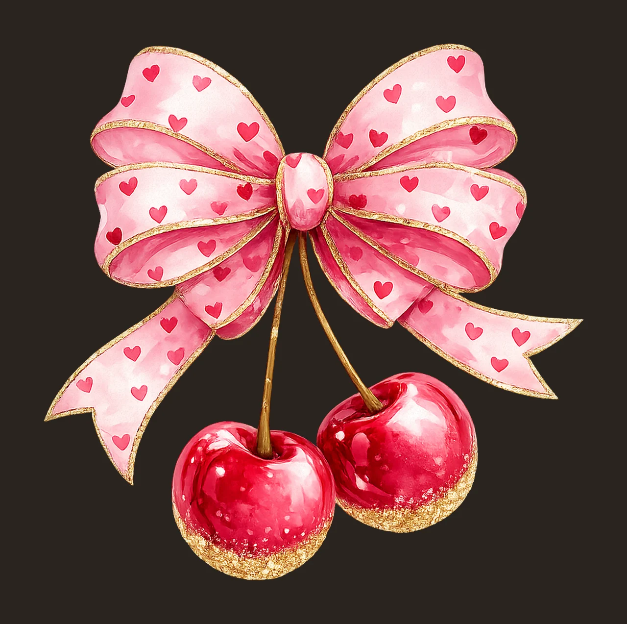 Cute Coquette Cherry Cherries with Bow DTF Design Trendy contrast preview thumbnail