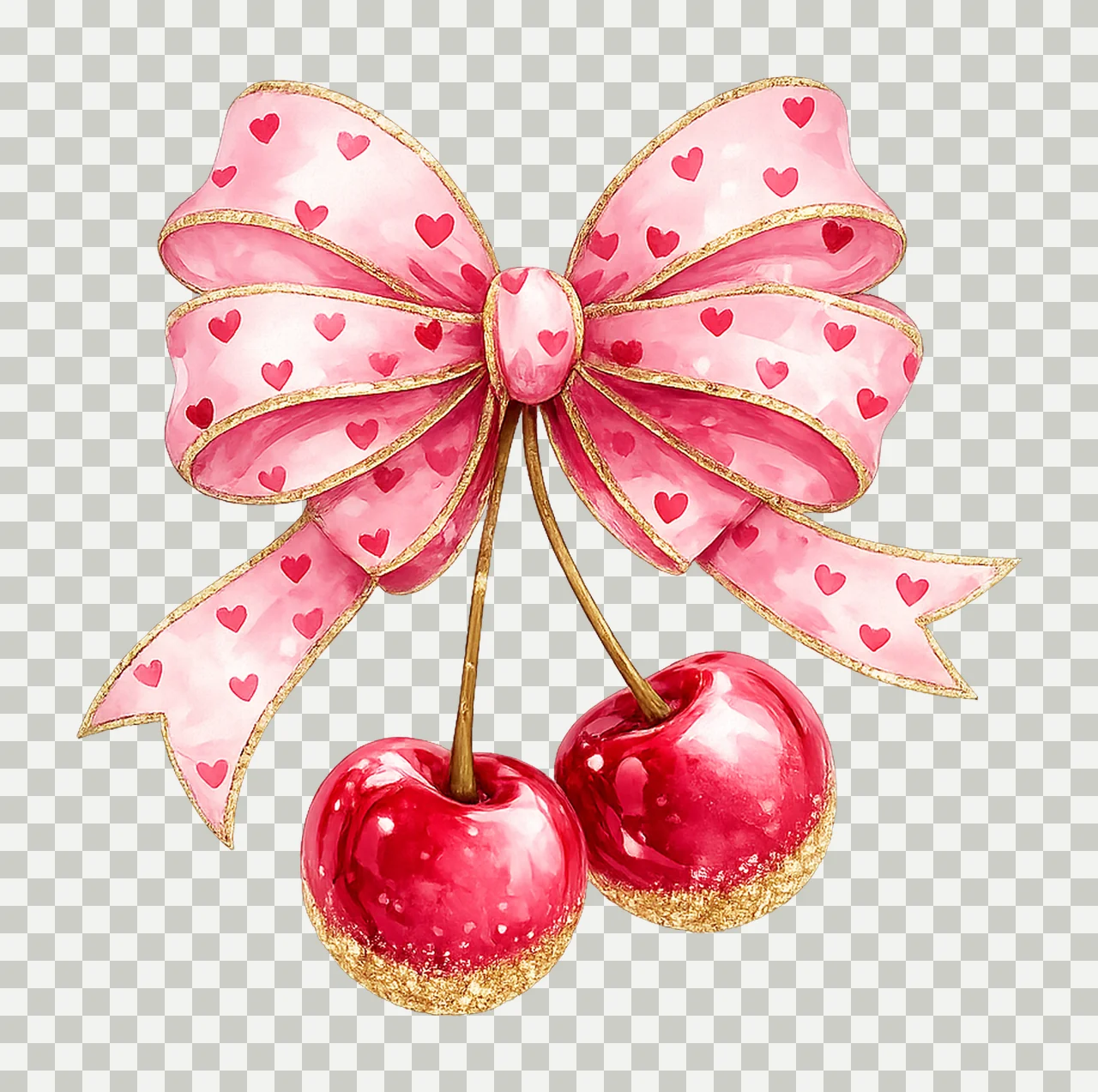 Cute Coquette Cherry Cherries with Bow DTF Design Trendy transparency and detail preview thumbnail