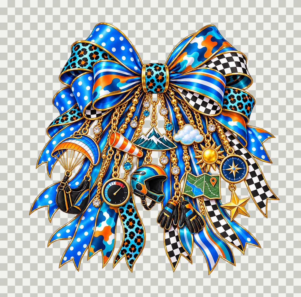 Paragliding Lover Bow Charm PNG, Gold Chain Charms, Transparent Sublimation Design, Digital Download transparency and detail preview thumbnail