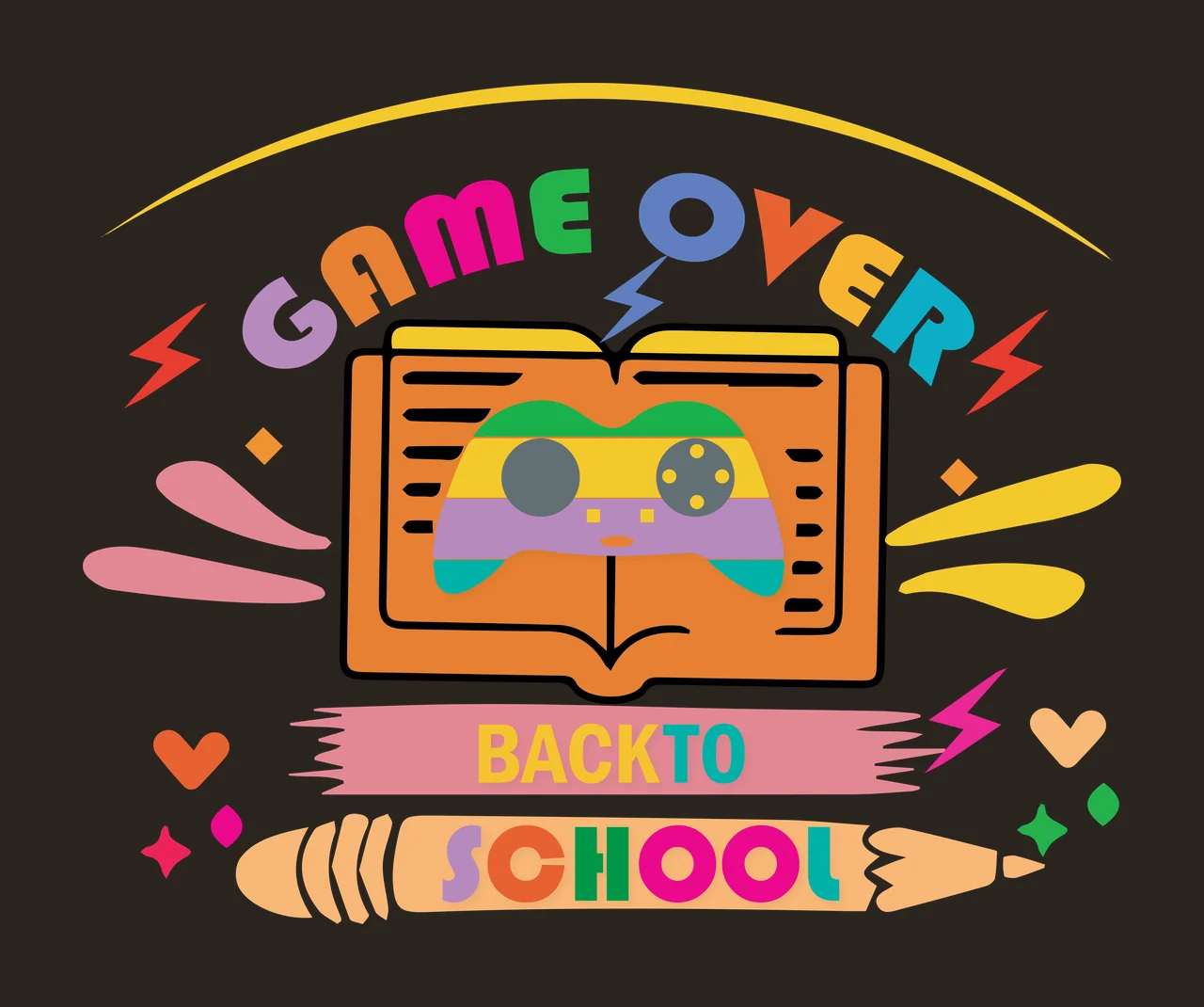 Game Over Book And Pencil finishing task heart lightning bolt contrast preview thumbnail