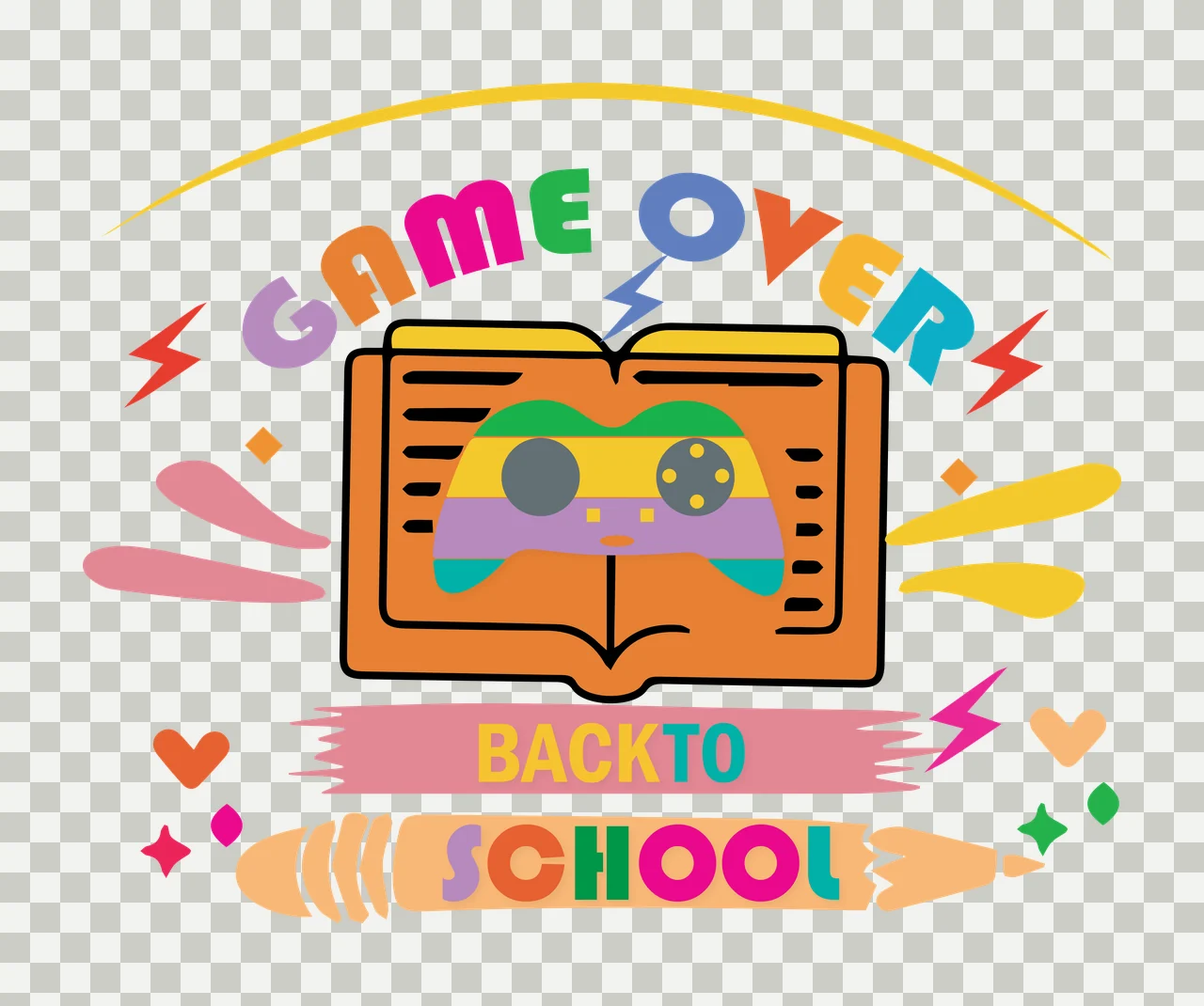 Game Over Book And Pencil finishing task heart lightning bolt transparency and detail preview thumbnail