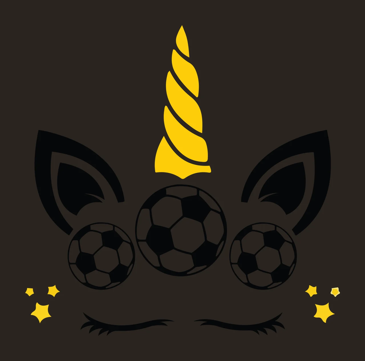 Soccer Unicorn Black And White Face Silhouette horn ears balls contrast preview thumbnail
