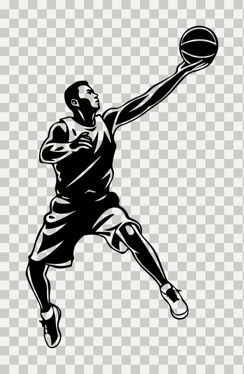 Player Basketball Reaching For Ball upward High contrast illustration transparency and detail preview thumbnail