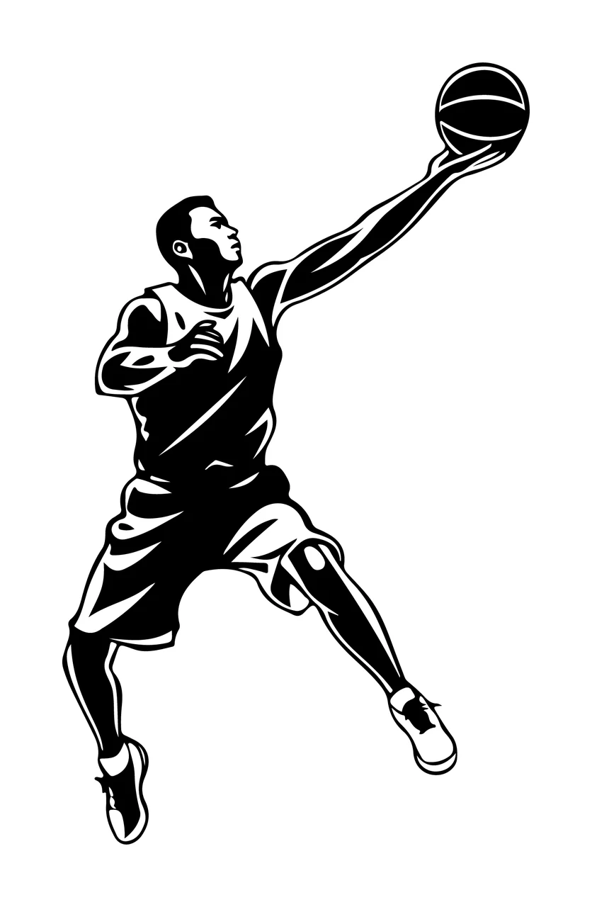 Player Basketball Reaching For Ball upward High contrast illustration