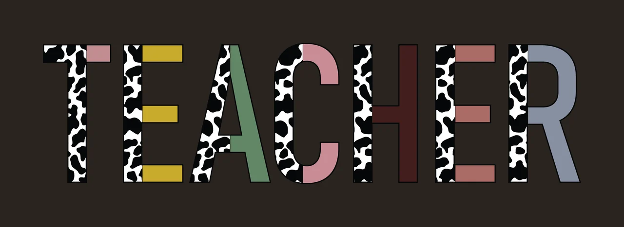 Teacher Black Text Reading In A Bold Sans displaying minimalist contrast preview thumbnail