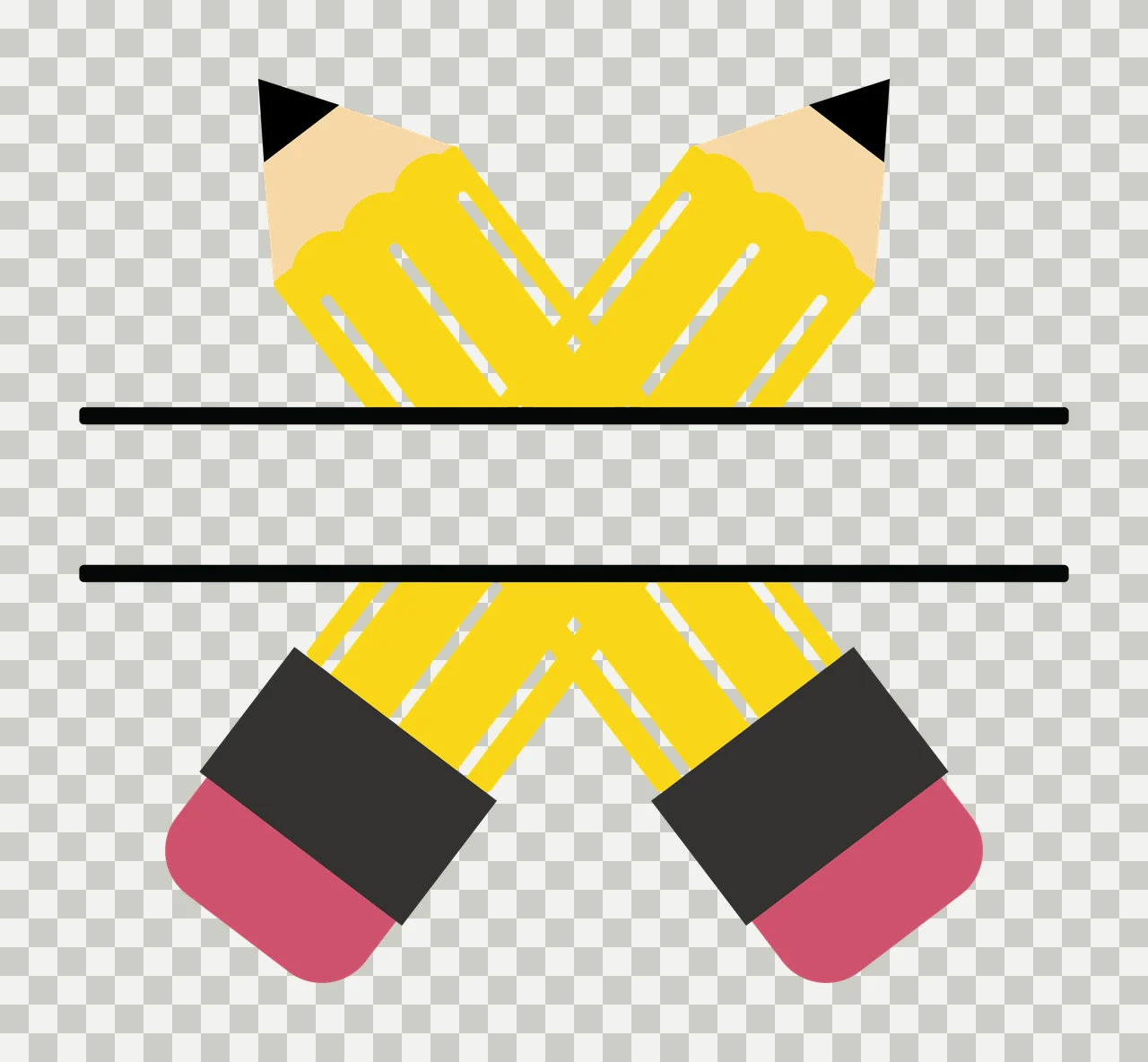 Two Crossed Pencils With A Central Blank Rectangular pencil transparency and detail preview thumbnail