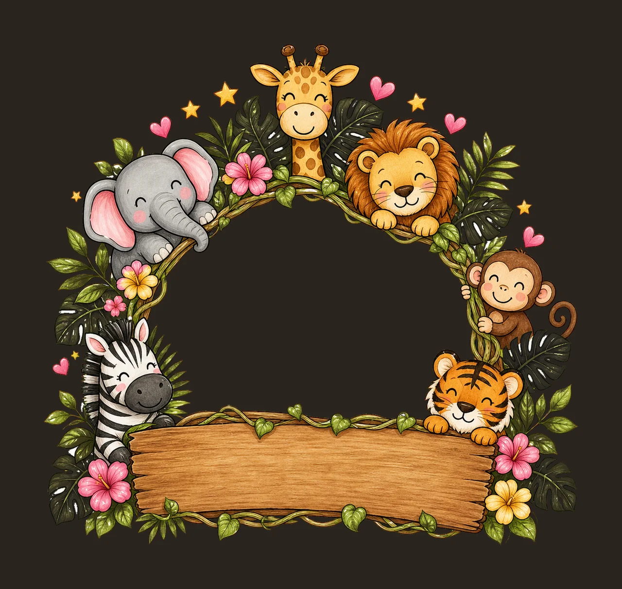Girl Zoo Name Plate Frame Design Hand Drawn Variation F contrast preview thumbnail