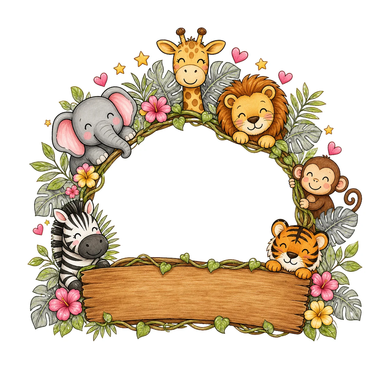 Girl Zoo Name Plate Frame Design Hand Drawn Variation F