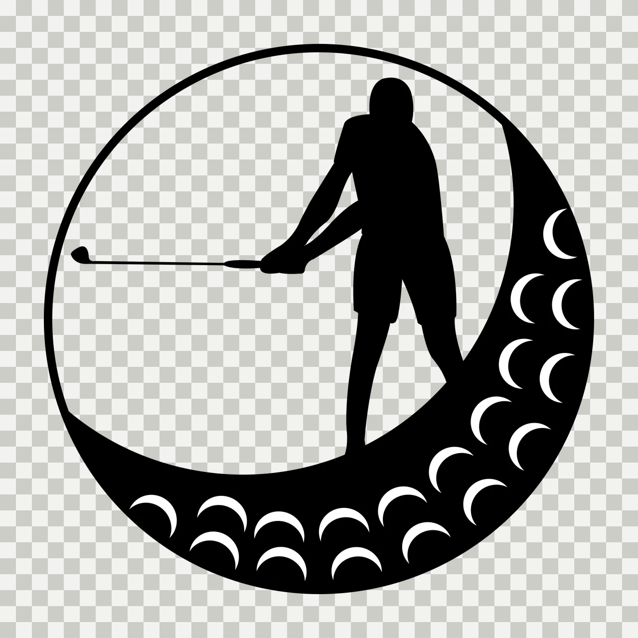 Golf Silhouette Of A Golfer Swinging Club Inside Circular frame transparency and detail preview thumbnail
