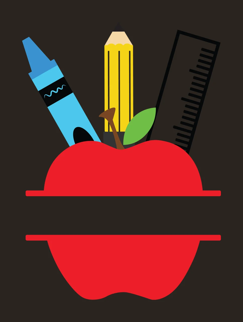 Crayon Silhouette Graphic Of An Apple With School pencil ruler contrast preview thumbnail