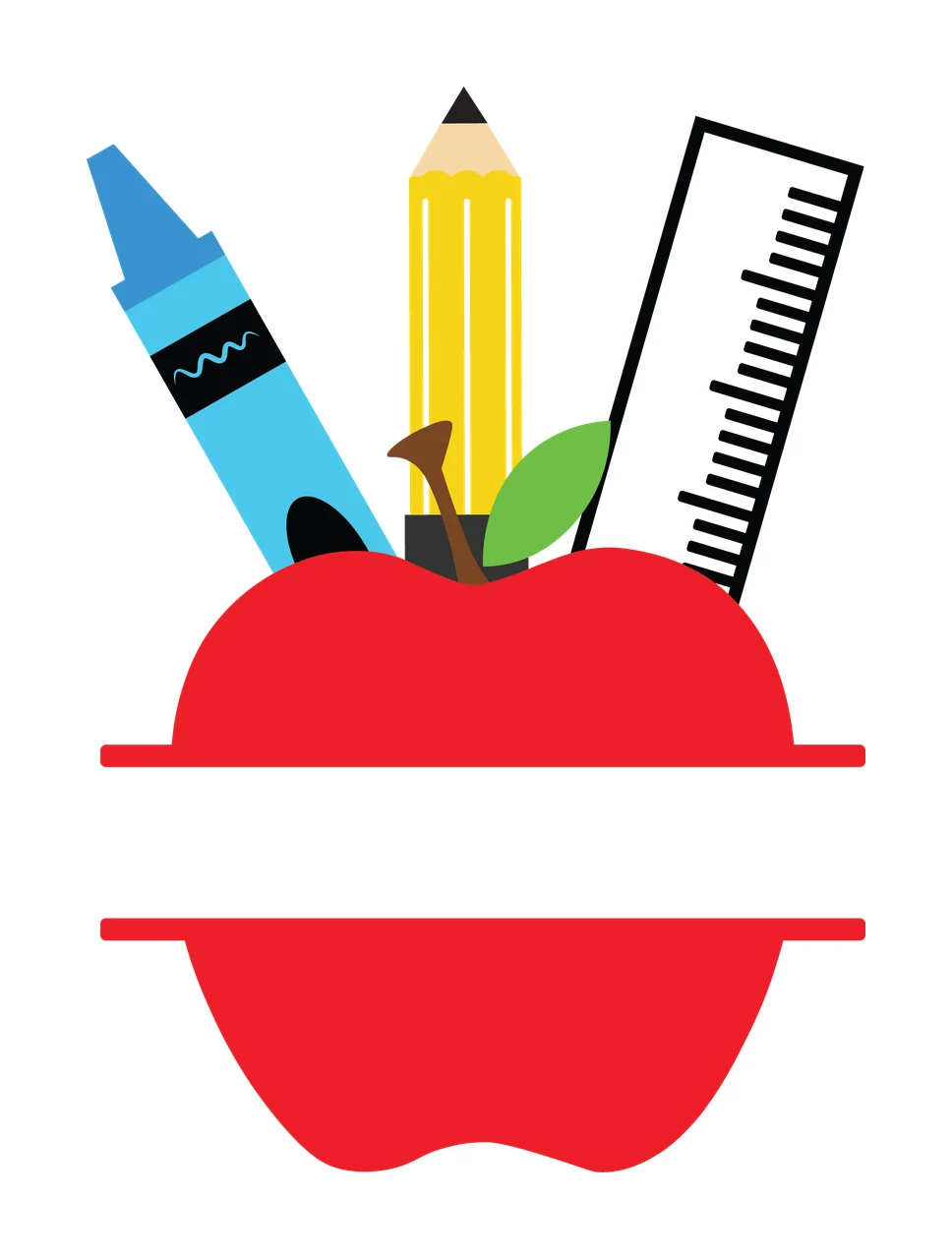 Crayon Silhouette Graphic Of An Apple With School pencil ruler