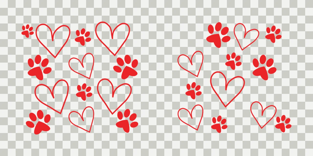 Paw Can Glass Wrap Heart And Print Pattern scattered graphic outline transparency and detail preview thumbnail