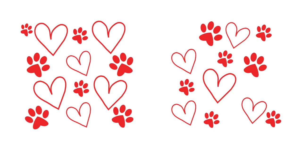 Paw Can Glass Wrap Heart And Print Pattern scattered graphic outline