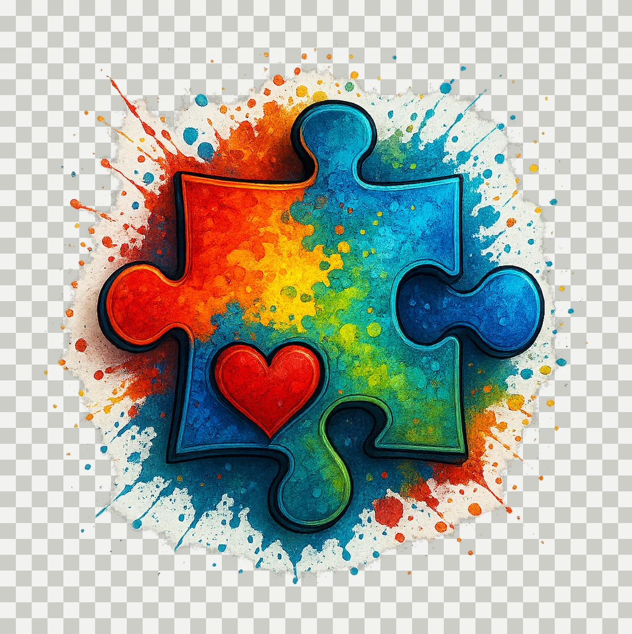 Autism Awareness Puzzle Heart Watercolor Artwork Sublimation transparency and detail preview thumbnail