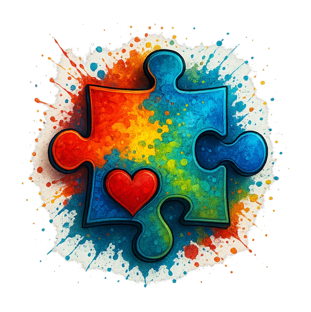 Autism Awareness Puzzle Heart Watercolor Artwork Sublimation