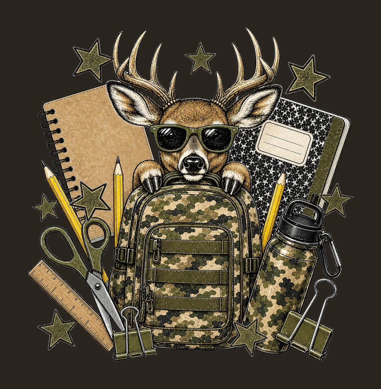 Camo Hunting School Doodle Kids sublimation Variation A contrast preview thumbnail