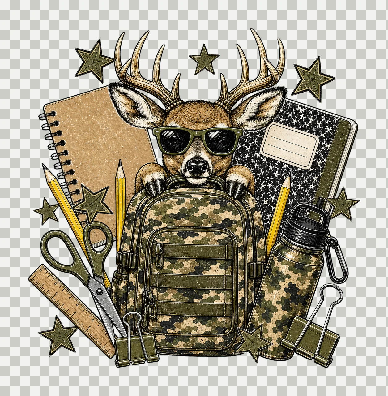 Camo Hunting School Doodle Kids sublimation Variation A transparency and detail preview thumbnail