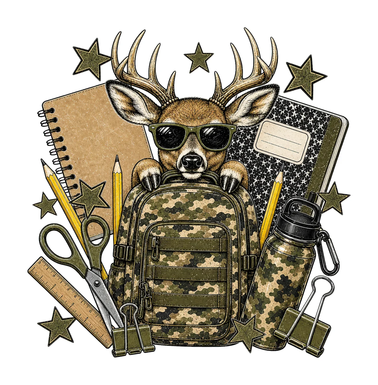 Camo Hunting School Doodle Kids sublimation Variation A