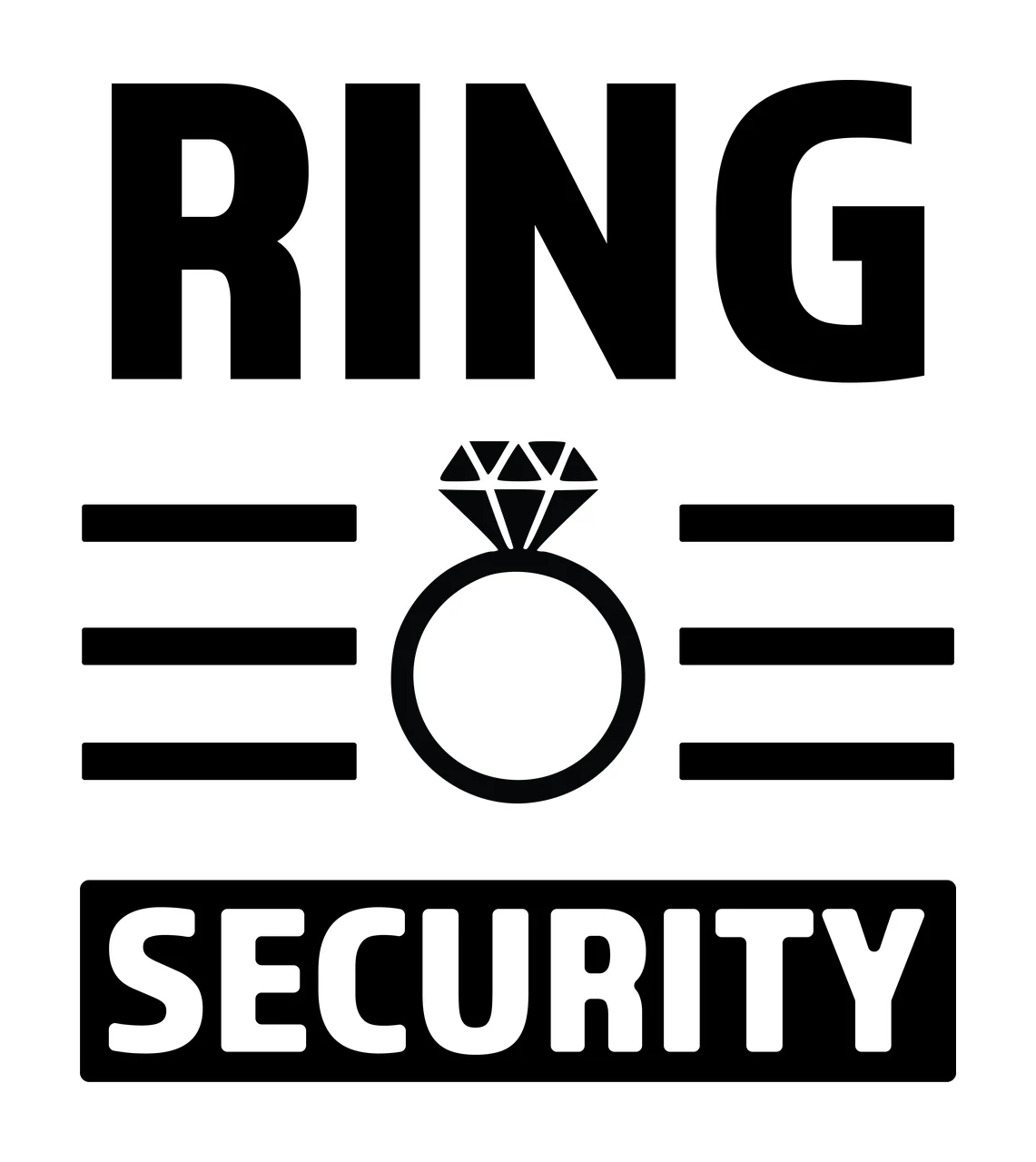 Ring Security Logo With Diamond Graphic On White text and lines