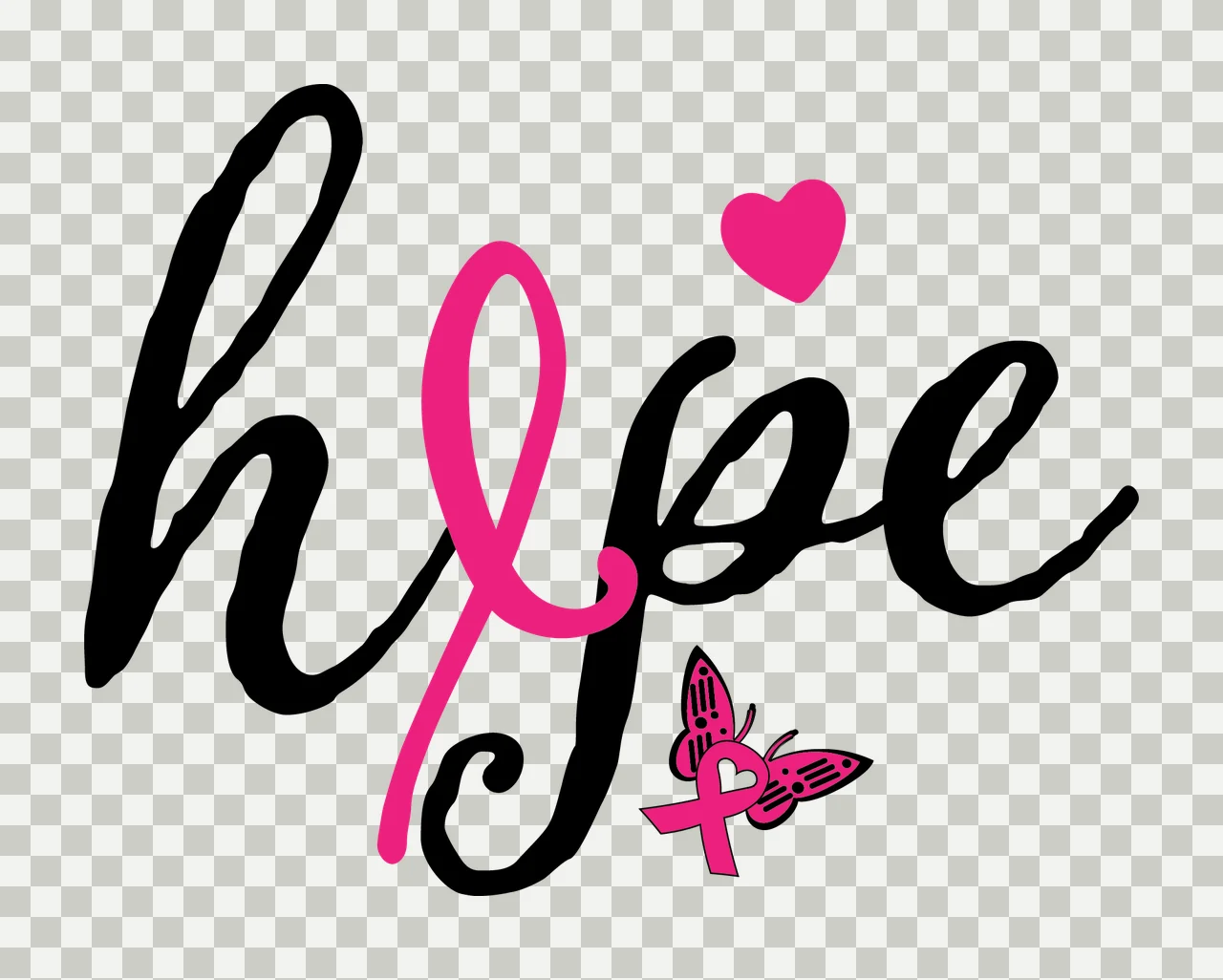 Hope Text With Heart And Butterfly calligraphy black white transparency and detail preview thumbnail