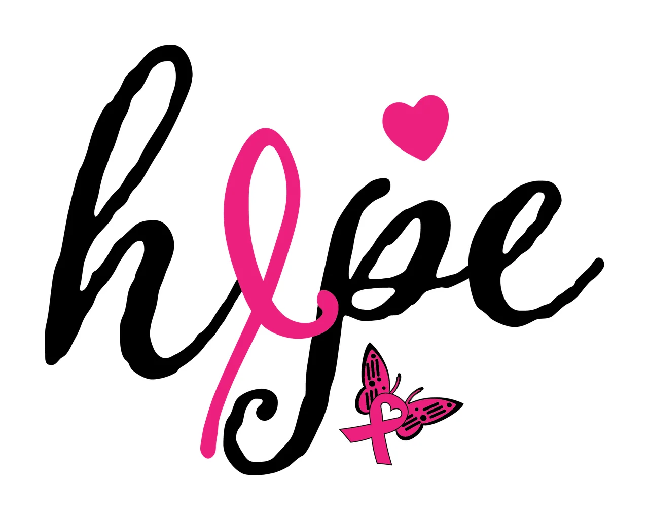 Hope Text With Heart And Butterfly calligraphy black white