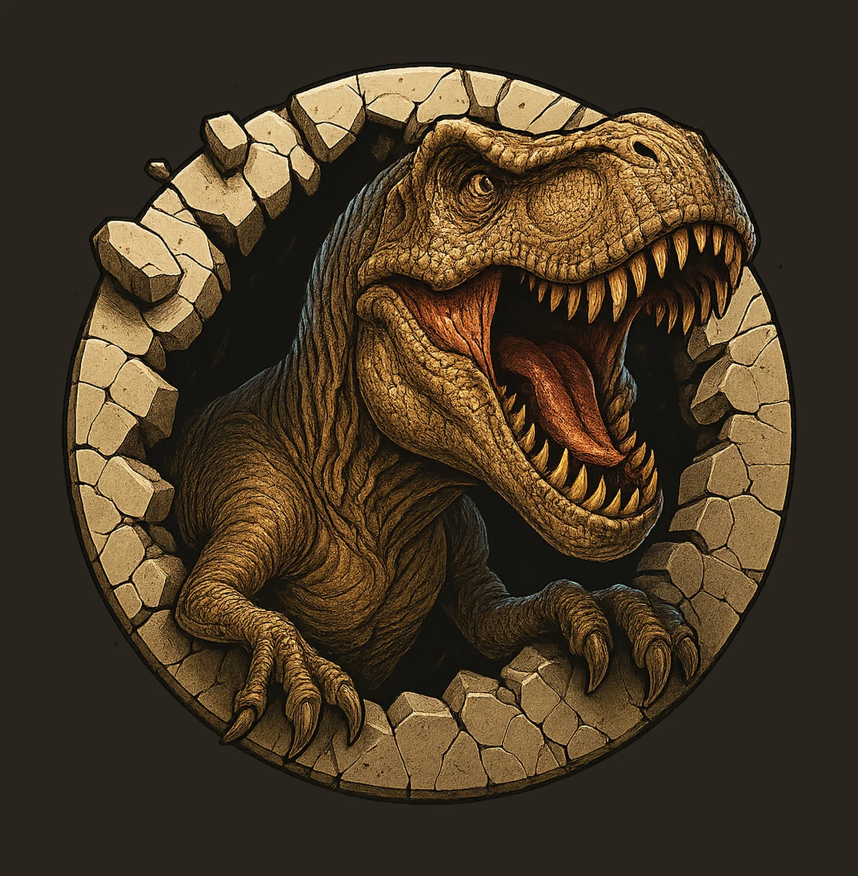 Rex Wall Break Dinosaur Artwork Funny Kids Shirt Design contrast preview thumbnail